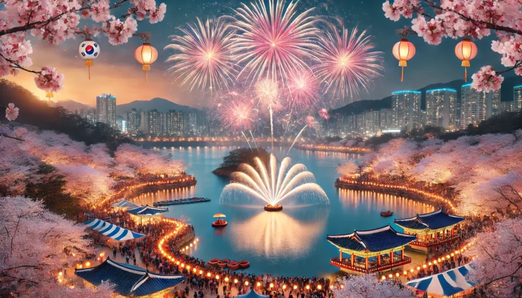 석촌호수 벚꽃축제 불꽃놀이
